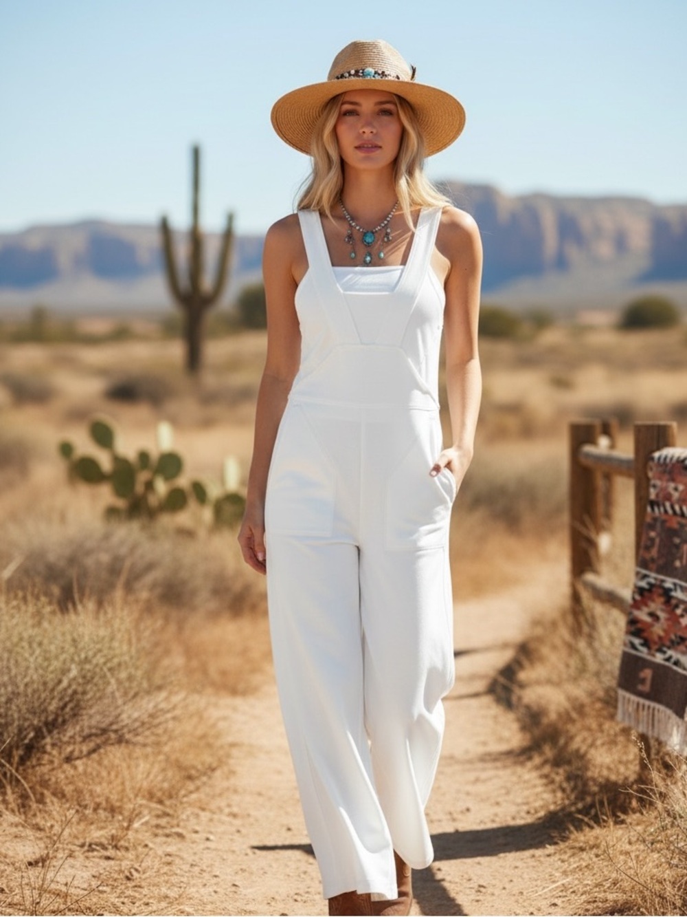 🦋BlueVelvet XL White Sleeveless V-Neck Wide-Leg Jumpsuit BV003